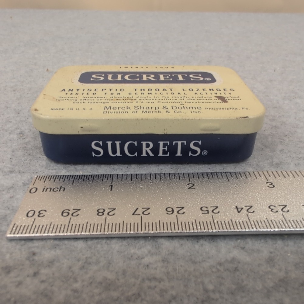 Vintage SUCRETS Antiseptic Throat Lozenges Tin Merck Sharp & Dohme Collectible‎ - Picture 4 of 4